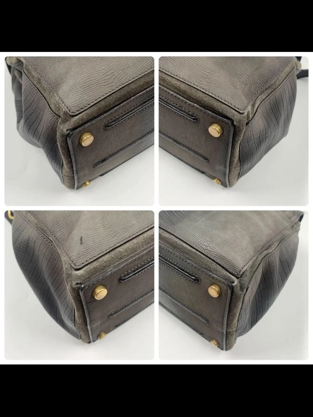 Saint Laurent Dark Gray Textured Leather Shoulder Bag with Gold Hardware